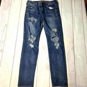 American Eagle Women 6 Jeans Dark Wash Distressed Jegging Skinny 28x28 Low Rise